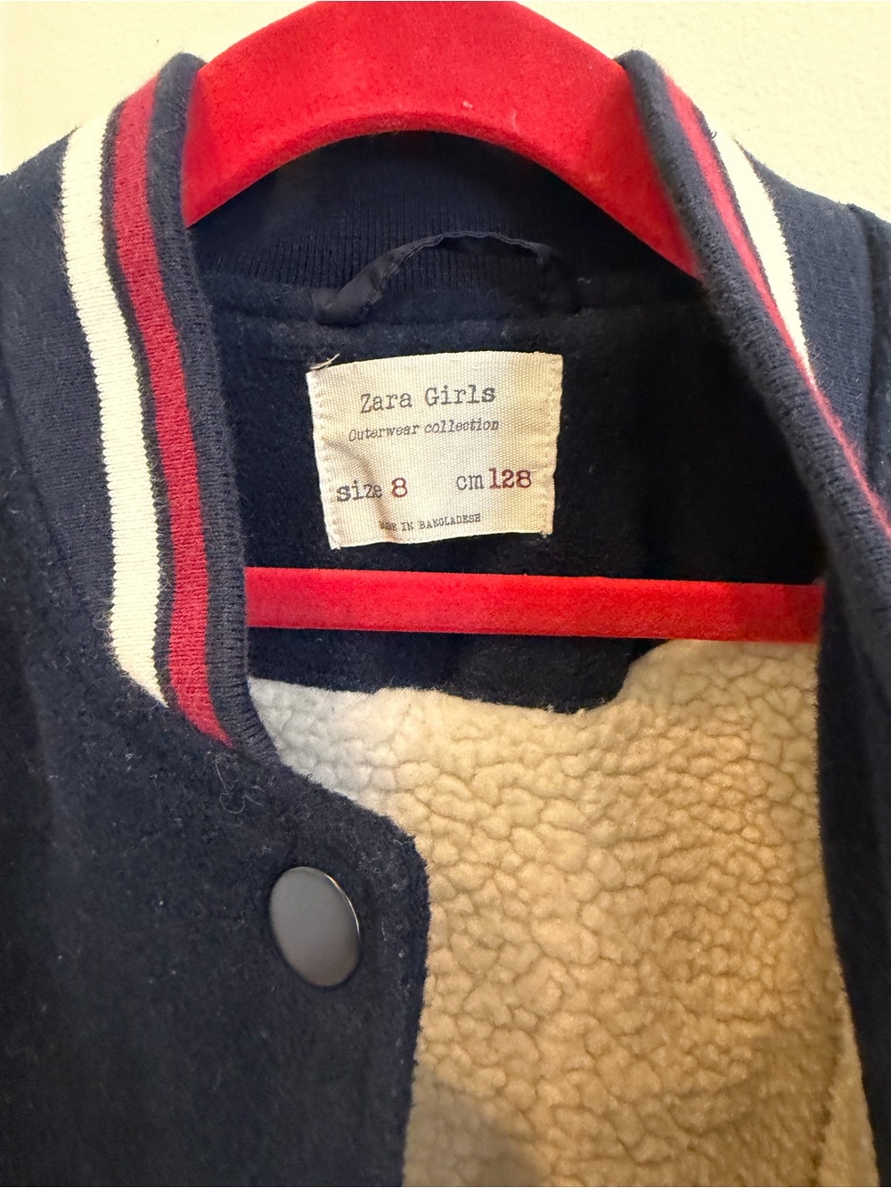 Zara Girls Navy & Charcoal Varsity Jacket with Red 'R' Patch - Picture 3 of 7